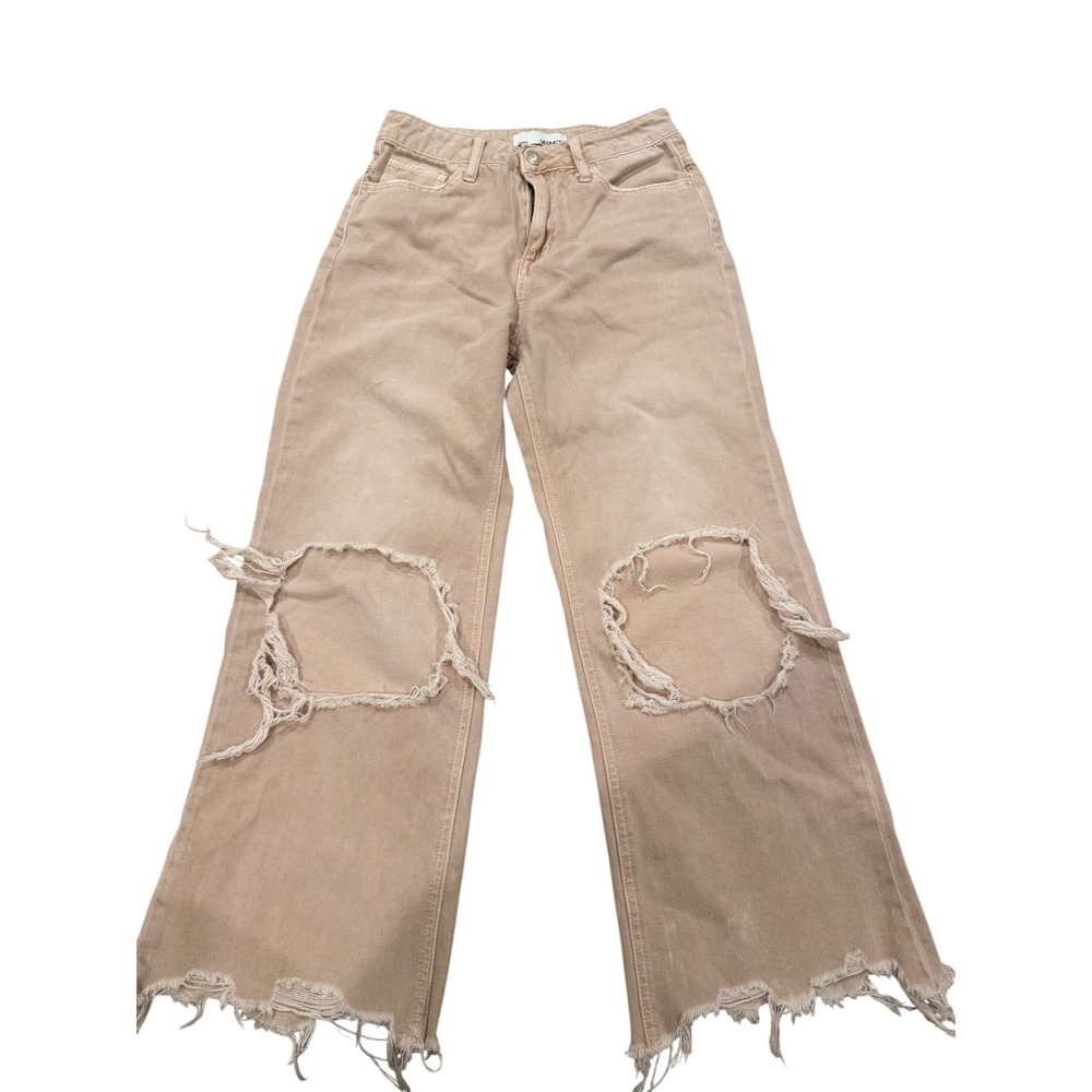 Vervet Los Angeles Peach High Waisted Raw Hem Straight Leg Jeans